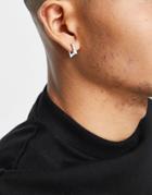 Asos Design Mini Square Hoop Earrings In Silver Tone With Clear Crystals