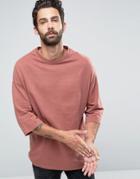 Only & Sons Sweat With Crew Neck And 3/4 Sleeve Detail - Pink