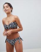 Warehouse Leopard Print Tie Side Bikini Bottoms - Black