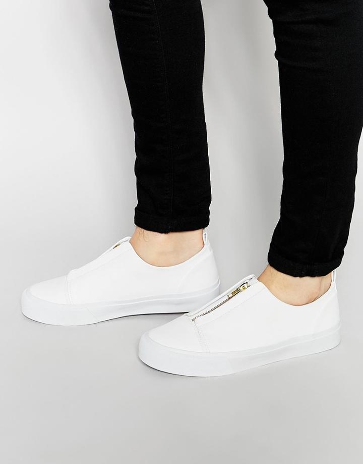 Asos Zip Sneakers In White - White