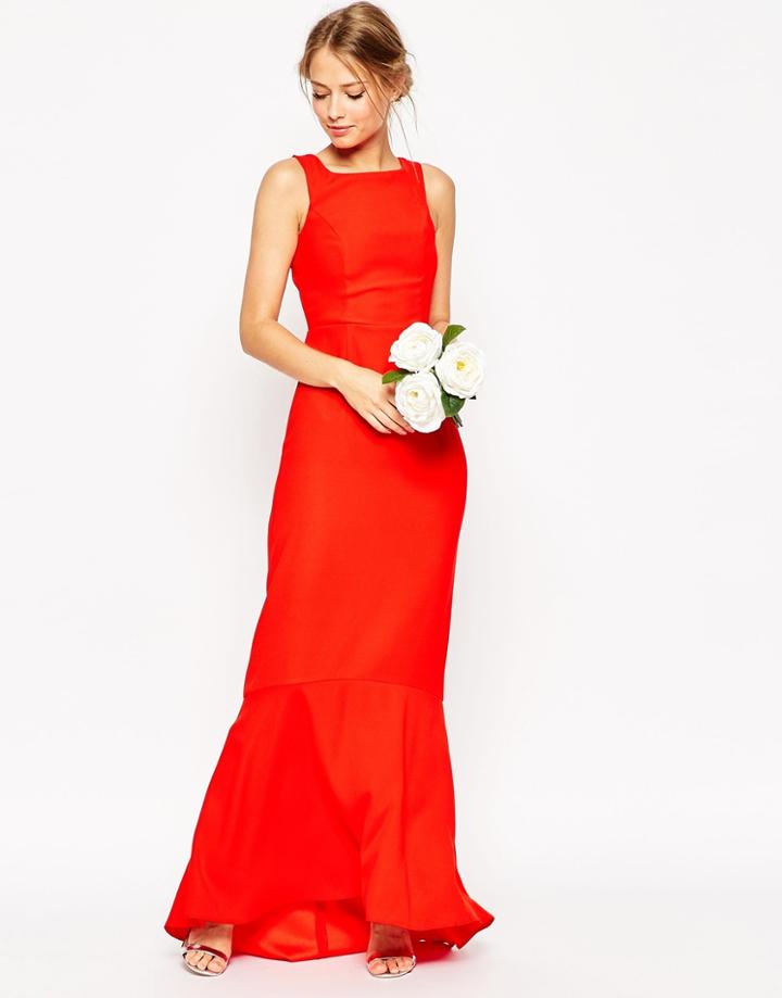 Asos Wedding Maxi Dress With Fishtail Hem - Navy