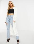 Fashionkilla Knit Longline Cardigan In Ecru-white