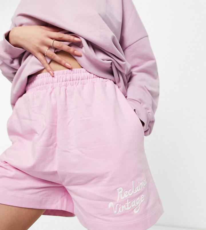 Reclaimed Vintage Inspired Shorts With Logo In Pink