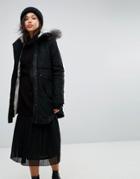 Parka London Lara Classic Parka Jacket With Faux Fur Lined Hood - Black