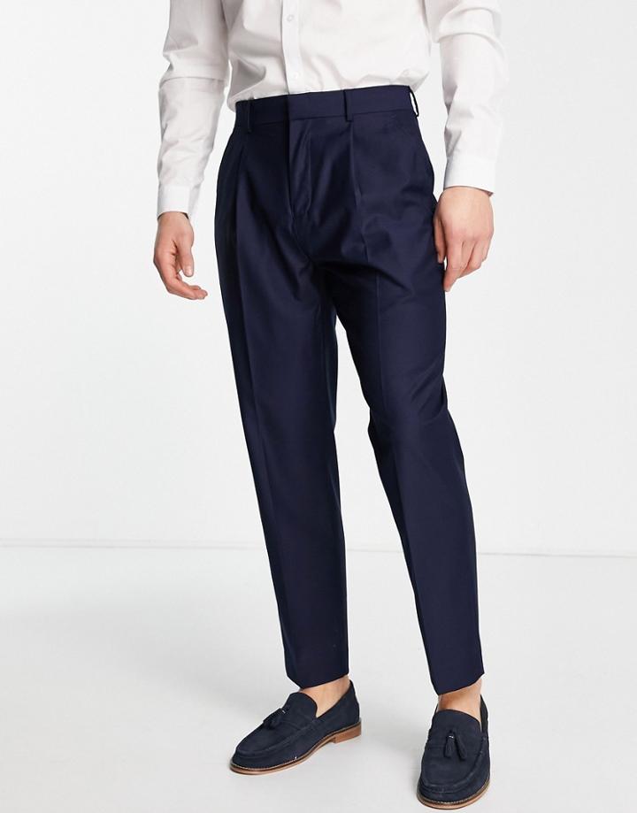 Harry Brown Pleated Smart Pants In Navy