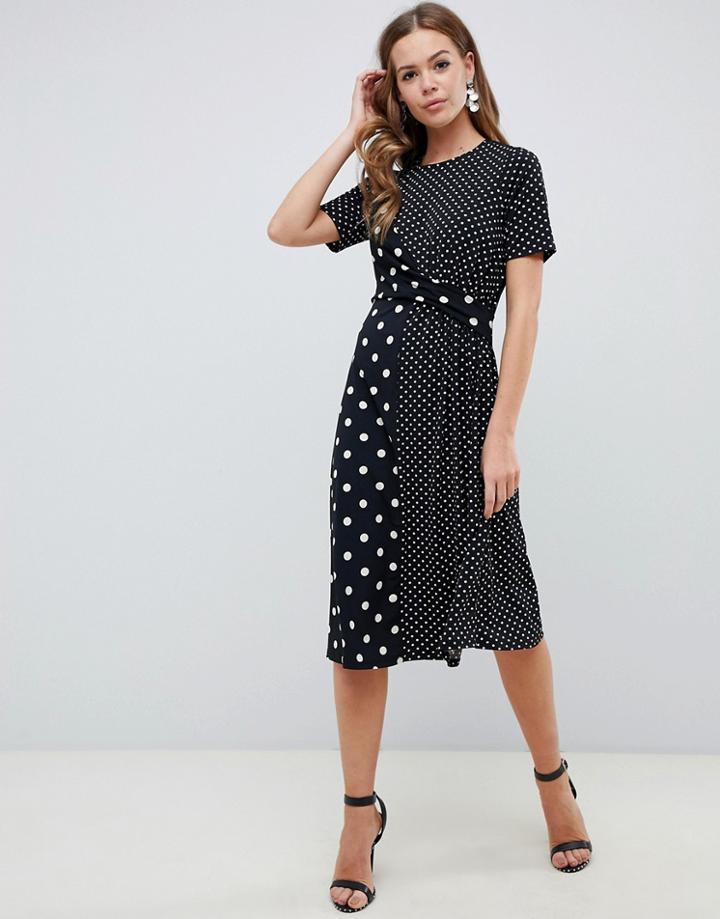 Asos Design Mono Mixed Spot Twist Front Dress - Multi