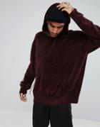 Mennace Oversized Hoodie In Chenille - Red