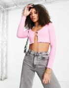 Bershka Open Front Long Sleeve Top In Pink