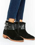 Ravel Strap Leather Flat Boot - Black