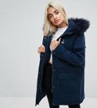 Noisy May Petite Parka With Faux Fur Hood - Blue