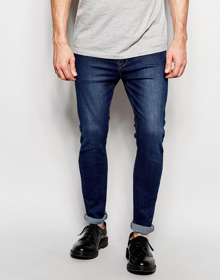 Dr Denim Jeans Leon Drop Crotch Skinny Tapered Fit Dark Stone - Dark Stone Wash