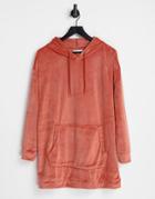 Brave Soul Victory Velour Lounge Hoodie Dress In Rust-brown