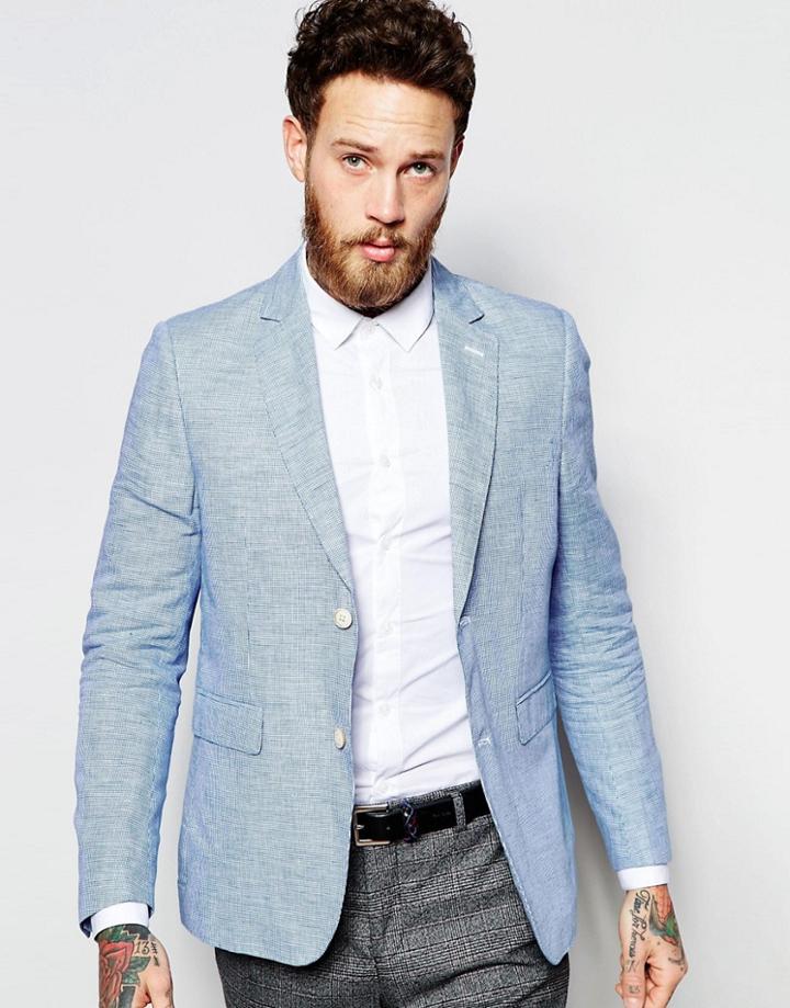 Feraud Premium 55% Linen Blazer - Blue