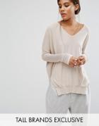 One Day Tall Split Side Step Back Hem Soft Knit Sweater - Gray