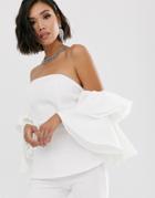 Yaura Bandeau Top With Ruffle Sleeve In Ivory-white