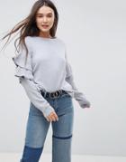 Brave Soul Erin Frill Sleeve Sweater In Chenille - Gray