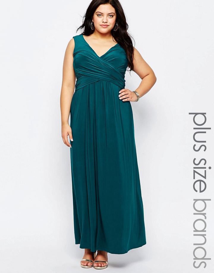 Goddiva Plus Maxi Dress With Wrap Front - Teal
