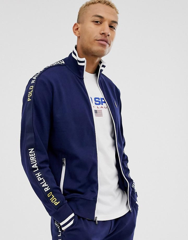 Polo Ralph Lauren Taped And Icon Logo Tricot Track Top In Navy