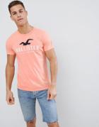 Hollister Iconic Large Logo T-shirt Slim Fit In Peach - Pink