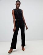 Pieces Velvet Ribbed Wide Leg Jumpsuit-black