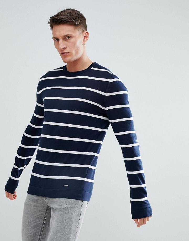Hugo Bretton Stripe Sweater In Navy - Navy