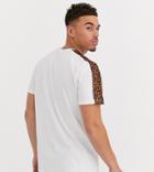 Only & Sons Leopard Print Sleeve Stripe T-shirt In White