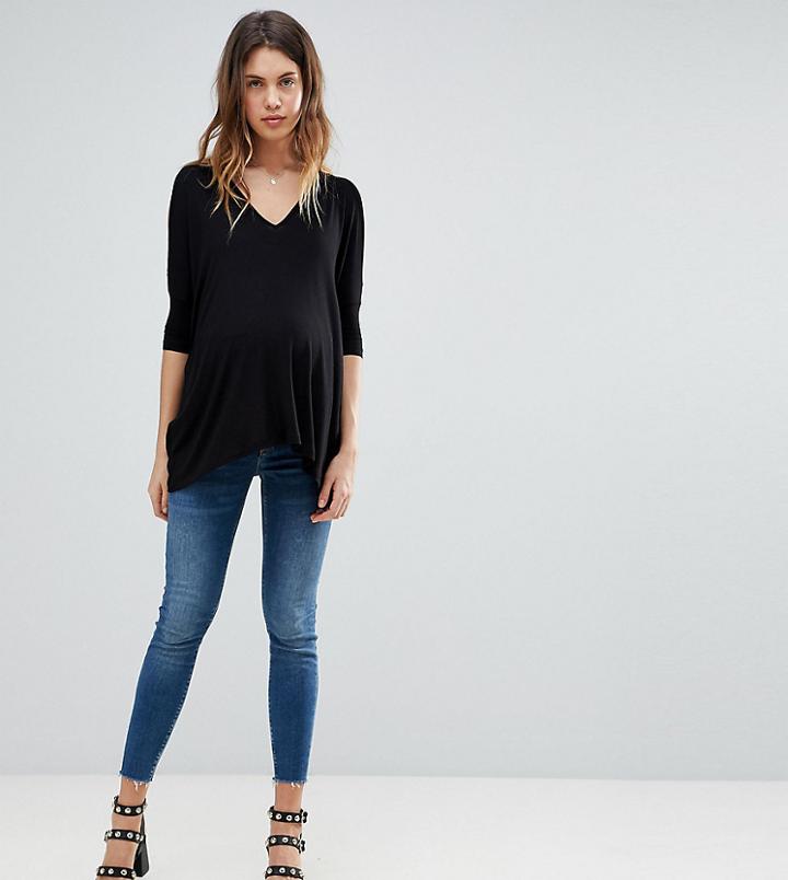Asos Maternity Petite Ridley High Waist Skinny Jeans In Neo Bright Blue Wash With Under The Bump Waistband - Blue
