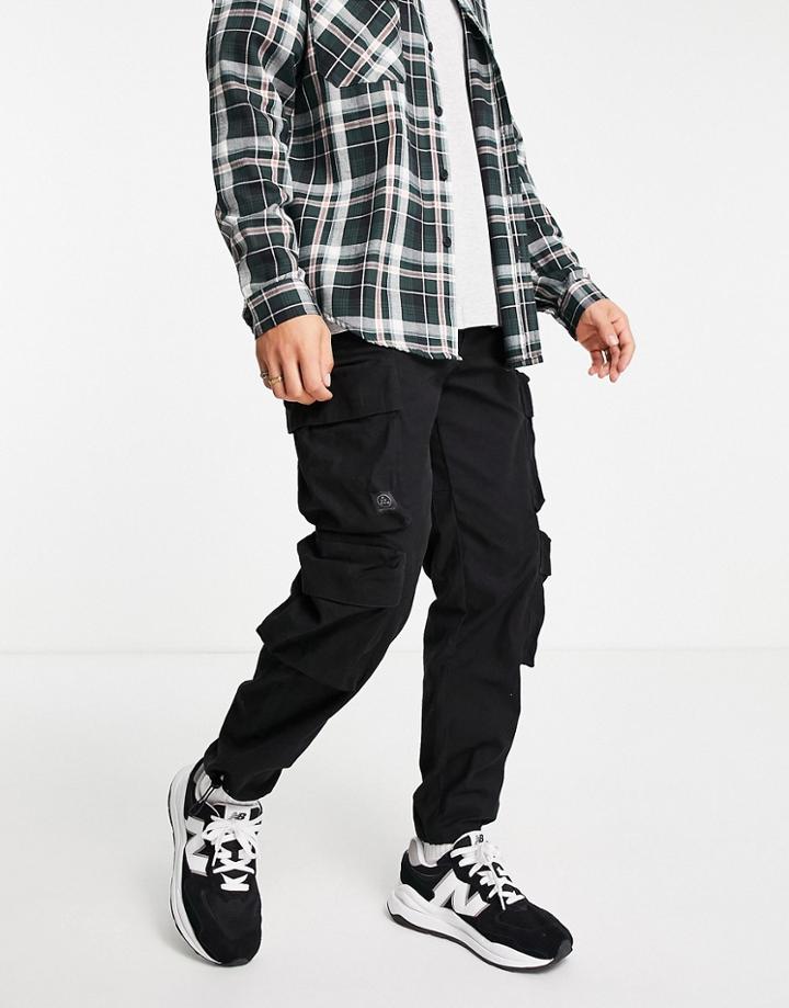 Topman Relaxed Washed Cotton Four Pocket Cargo In Black
