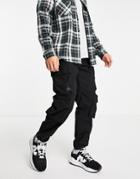 Topman Relaxed Washed Cotton Four Pocket Cargo In Black