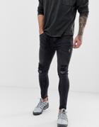 Night Addict Skinny Fit Ripped Jeans With Waist Rope - Black