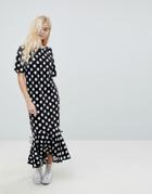 Asos Drop Hem Maxi Dress In Polka Dot - Multi