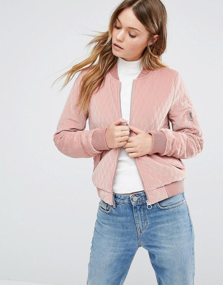 Only Quilted Velvet Bomber - Pink