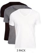 Asos T-shirt With V-neck 3 Pack Save 22% - White/black/navy