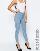 Asos Petite Rivington High Waisted Denim Jegging In Candy Light Blue With Turn Up - Mid Blue