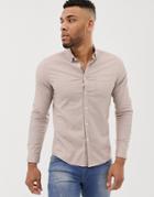 Asos Design Slim Oxford Shirt With Button Down Collar In Light Brown - Brown
