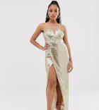 Tfnc Petite Bandeau Sequin Maxi Dress With Thigh Split In Gold - Gold