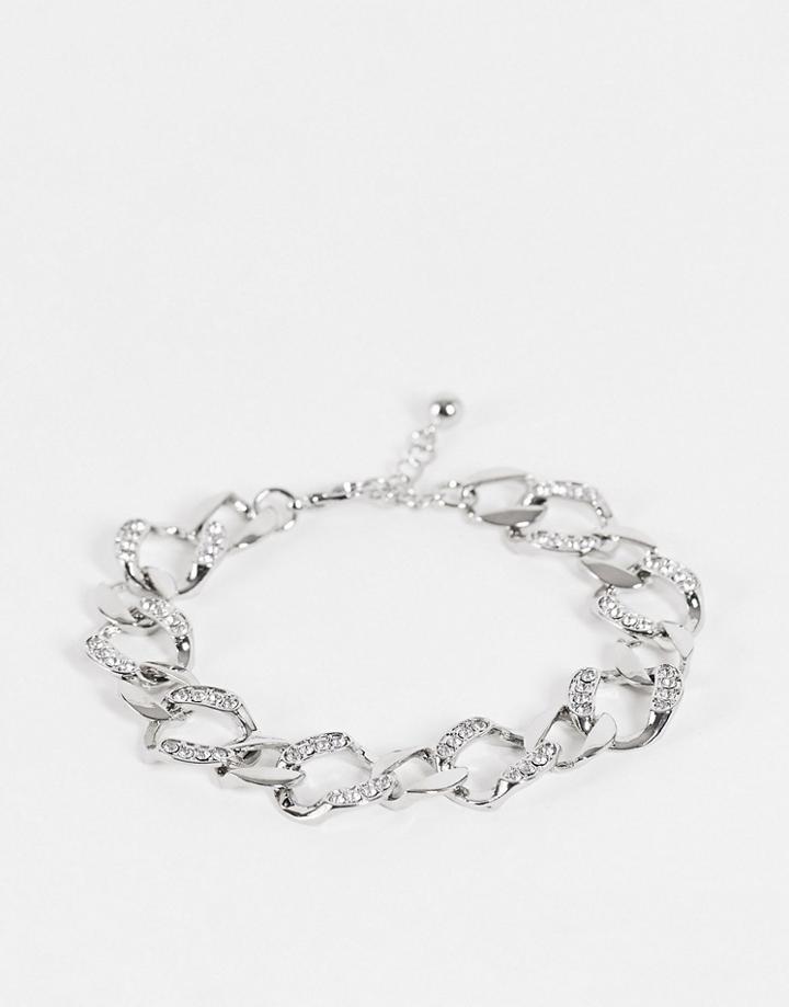 Asos Design Chain Bracelet With Ice Crystals In Silver Tone