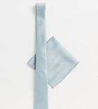 Asos Design Slim Tie & Pocket Square In Light Blue