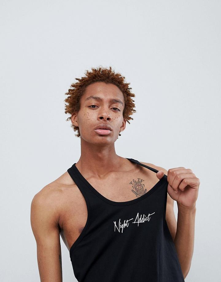 Night Addict Basic Script Logo Tank - Black