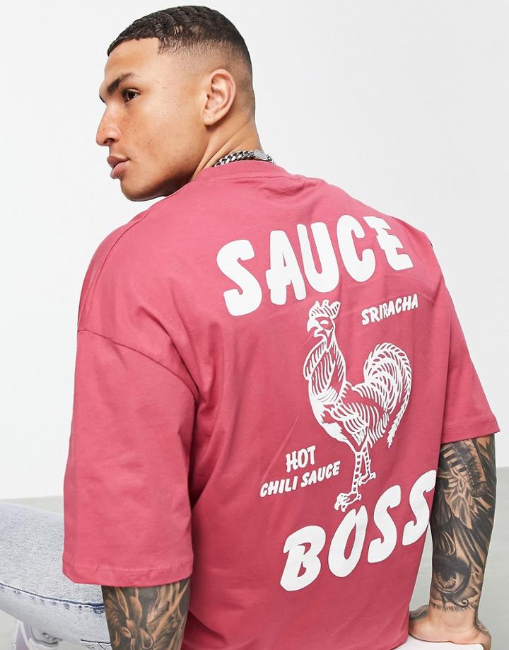 Asos Design Oversized T-shirt With Sriracha Print In Red