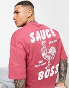 Asos Design Oversized T-shirt With Sriracha Print In Red