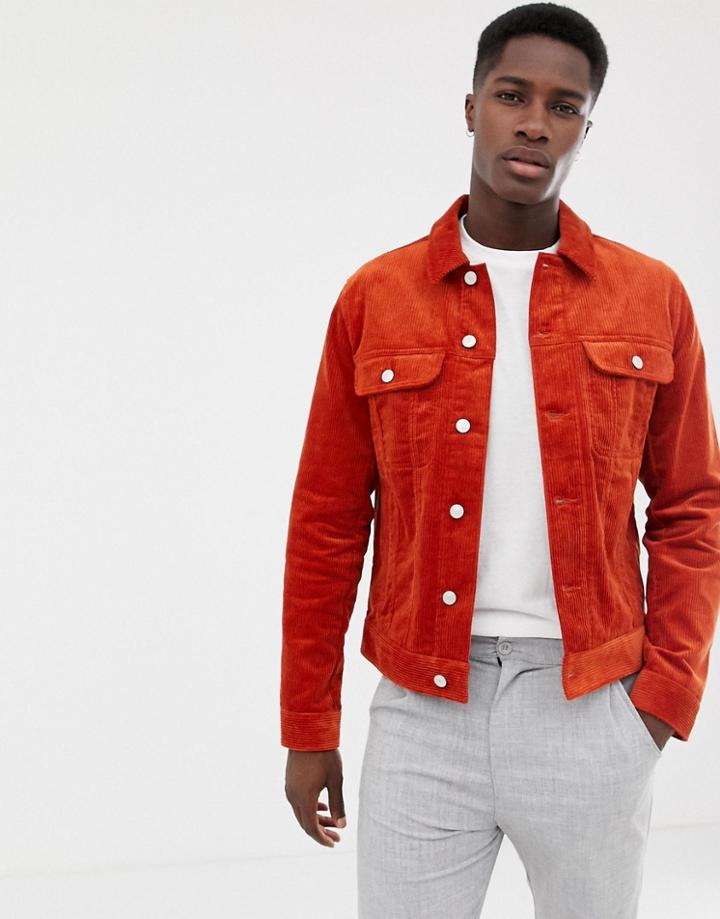 Asos Design Cord Jacket In Orange - Orange