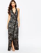 Jarlo Valentia All Over Lace Plunge Maxi Dress With Thigh Split