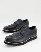 Truffle Collection Faux Leather Chunky Lace Up Shoes In Black