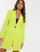 Asos Design Longline Suit Blazer In Chartreuse-yellow