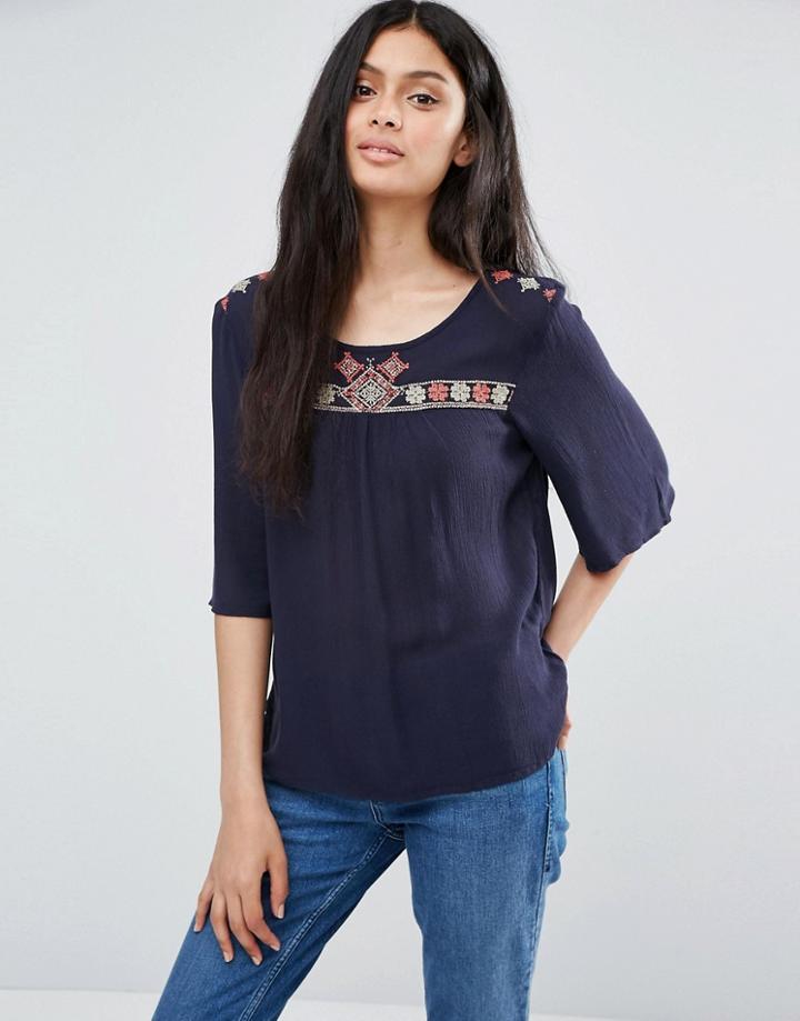 Only Boho Shirt With Arm Trim - Blue