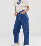 Pull & Bear Straight Leg Jean Wide Pockets In Blue - Blue