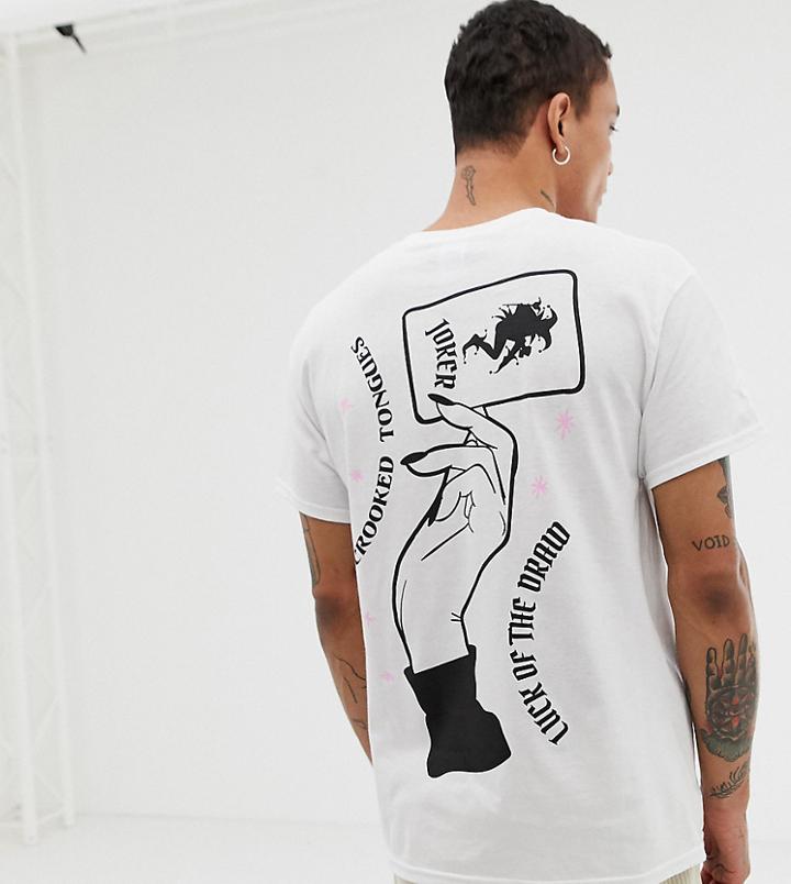 Crooked Tongues Oversized T-shirt In White With Luck Back Print - White