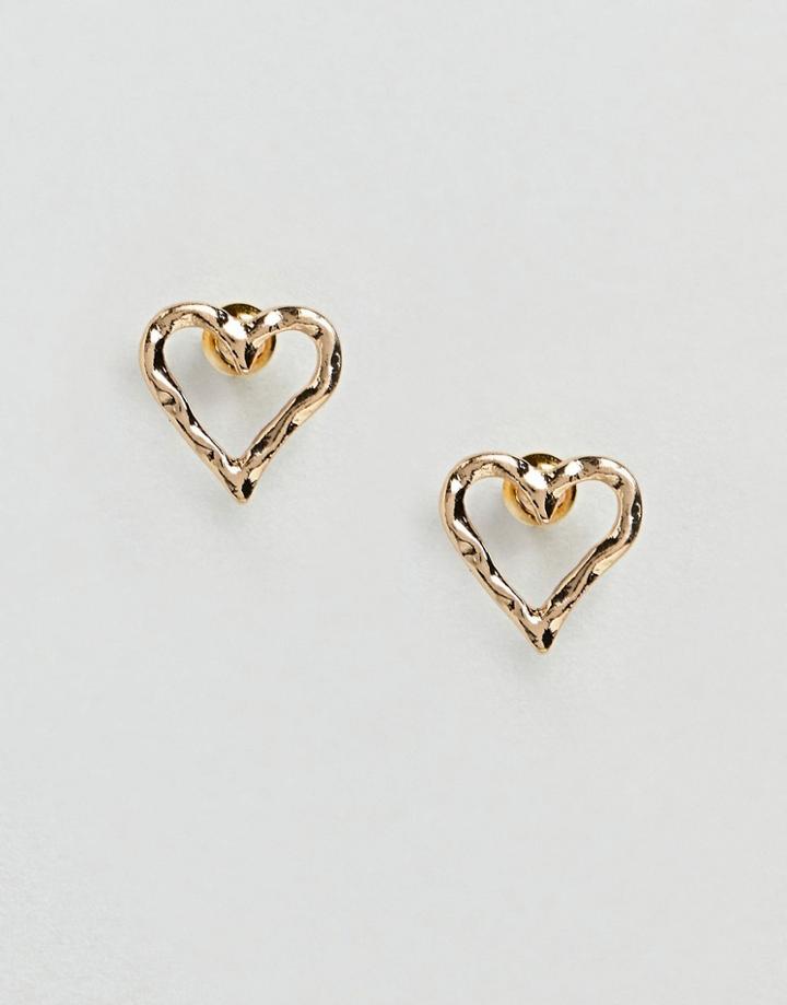Asos Hammered Open Heart Stud Earrings - Gold