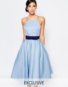 Chi Chi London High Neck Midi Prom Dress With Full Skirt - Cashmere Blue
